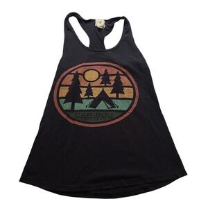 Caribou California Graphic Tank Top Womens Medium Black Racerback Camping Retro